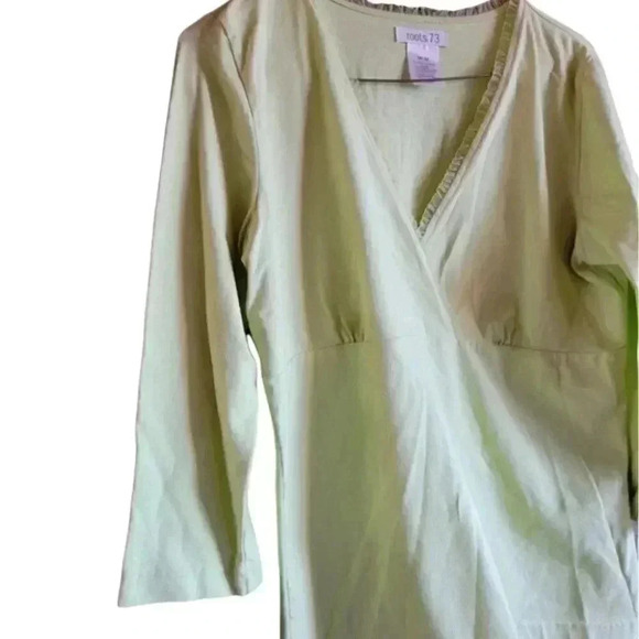 Roots 73 Woman's light green  V necked top 95% cotton sz M - Picture 5 of 8